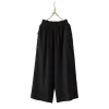 2026 Summer casual cotton and linen wide-leg pants in solid color, large-sized women's new style, loose, elastic waist, capsized pants, to hide the fat trend Item Picture